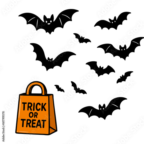 Fledermäuse und Sammelbeutel für Halloween 