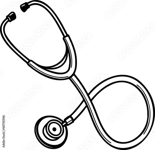 Illustration of a stethoscope with earpieces tubing and chestpiece used for medical auscultation