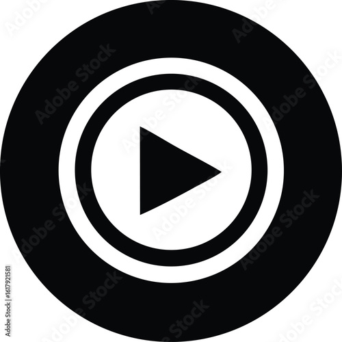 Classic black and white play button icon symbolizing media playback and digital content initiation