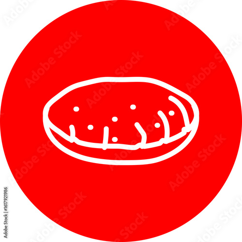 Roti (Indian bread) Vector Line White Circle Red