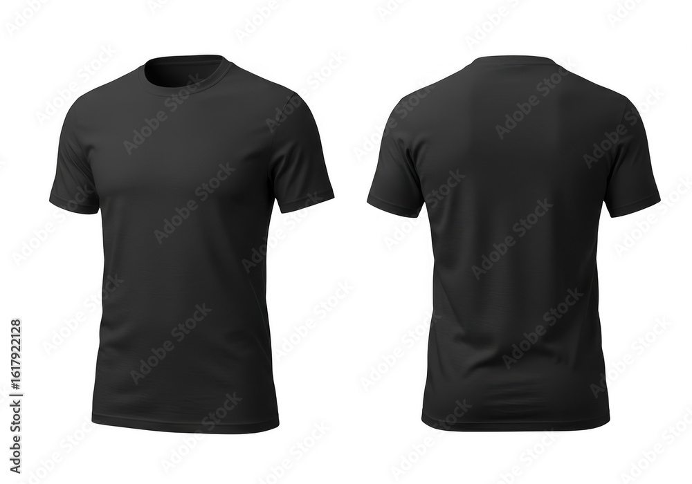 Naklejka premium Front and back view of a black t shirt isolated on transparent background