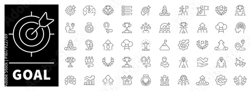 Goal outline icons set of 50  focused on achievements, goals, growth and personal development. Great for coaching, life planning, and progress tracking.