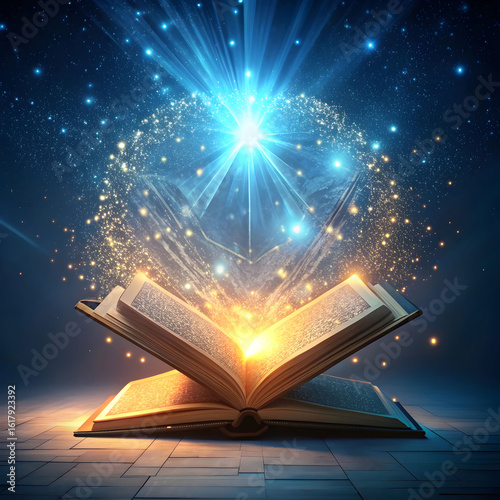digital quran opening with particles spiritual