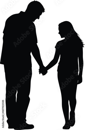 Father walking with daughter holding hands silhouette vector