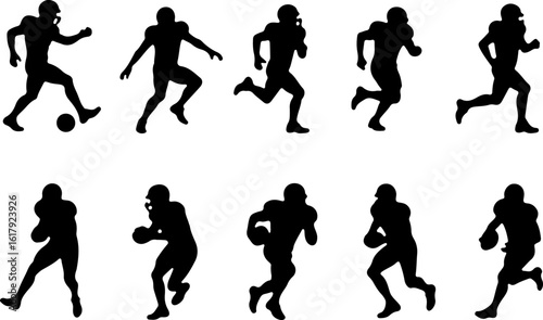 American Football Player Silhouettes in Action"