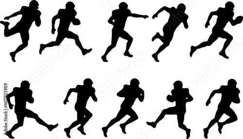 American Football Player Silhouettes in Action"