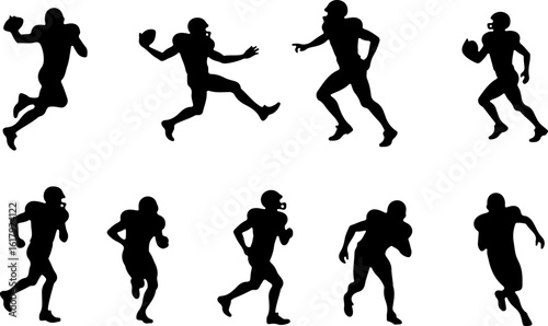 American Football Player Silhouettes in Action"