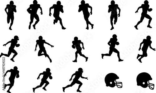 American Football Player Silhouettes in Action"
