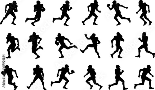 American Football Player Silhouettes in Action"