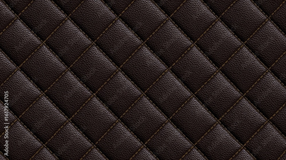 Fototapeta premium Close-up of quilted dark brown leather texture. AI generated
