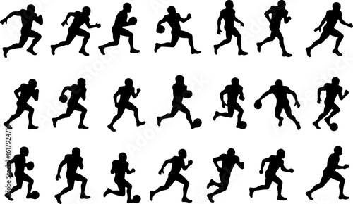 American Football Player Silhouettes in Action"