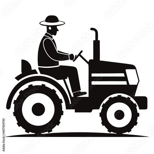 Red farm tractor on a field, isolated agricultural machinery on a white background, or a toy model vehicle