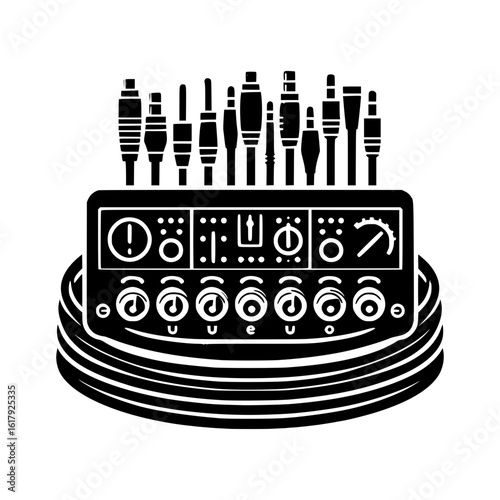 Audio mixer and cables vector illustration