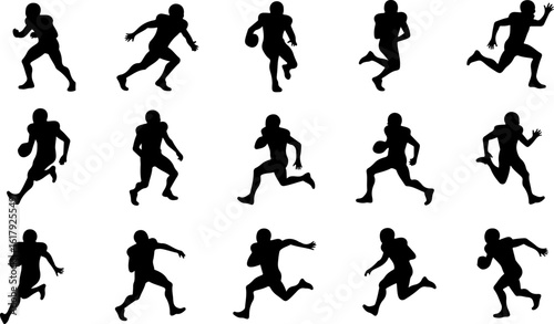 American Football Player Silhouettes in Action"