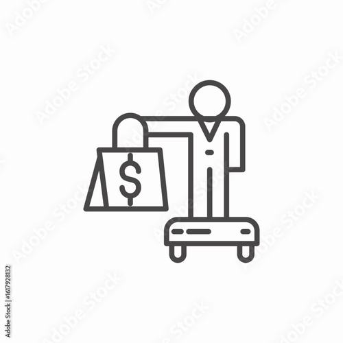 person on segway with shopping bag icon sign vector