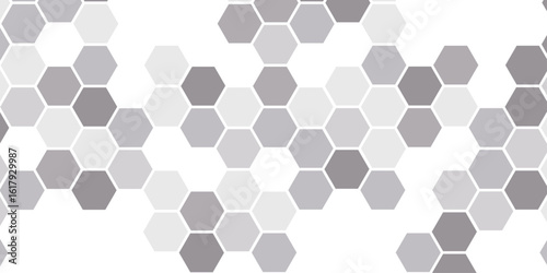 A subtle hexagon pattern background with interconnected shapes in soft gray and white. Simple abstract modern background White geometric hexagonal honeycomb shape texture background 3d copy space.	