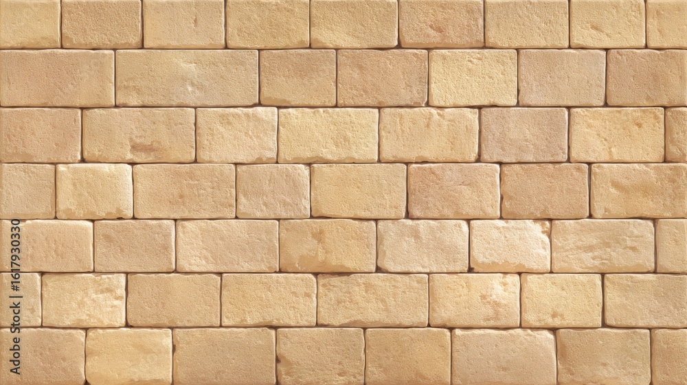 Naklejka premium Textured tan brick wall patterned in neat rows. Artificial intelligence image