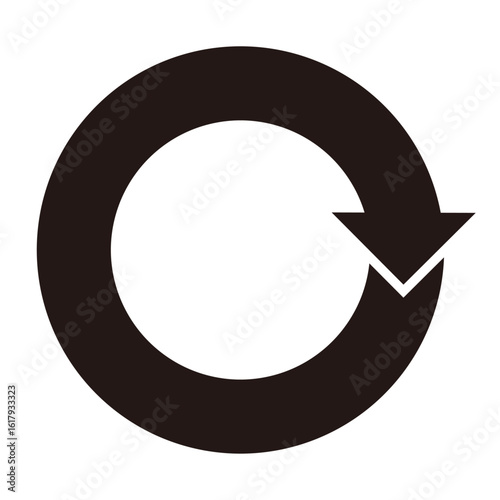 1つの矢印が循環するシンプルな回転矢印3（サイクル矢印）　黒　単体