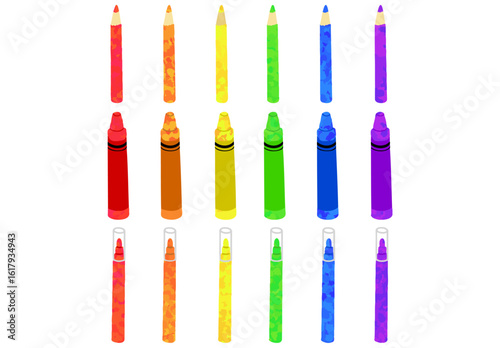 Colored pencils, crayons, and water-based pens