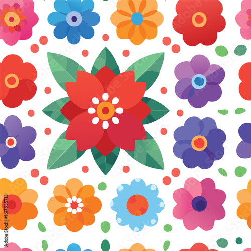 Bright Colorful Playful Botanical Icons Seamless Pattern Illustration