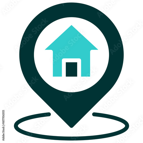 Home Location Glyph Dual Tone Silhouette Icon Vector Design - Home symbol inside location pin with base shadow, representing fixed residence or address