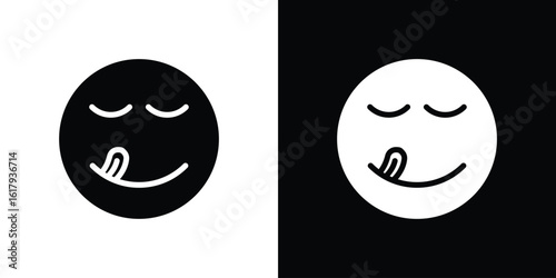 Yummy smile emoji icon set in black glyph style. silhouette collection vector illustration.