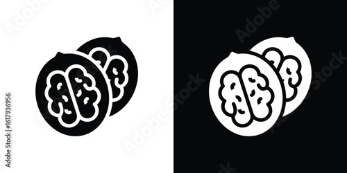 Walnut icon set in black glyph style. silhouette collection vector illustration.