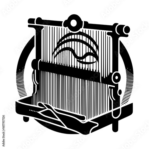 Vintage loom illustration with abstract textile design