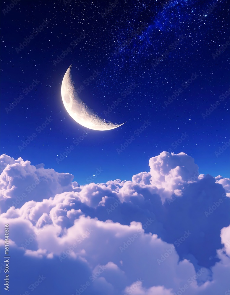 Fototapeta premium Crescent moon over clouds at night (5)