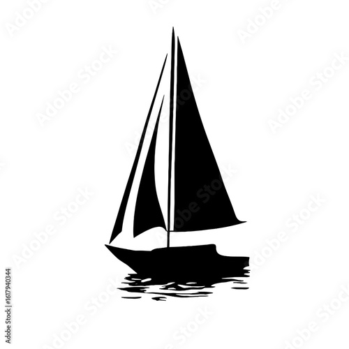 A Silhouette of a Sailing Vessel on Calm Waters.