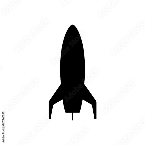 A black rocket ship on a launch pad.
