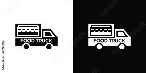 Food truck icon set in black glyph style. silhouette collection vector illustration.