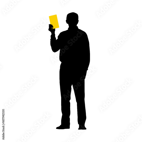 A silhouette of a person holding a yellow card, signifying a warning or penalty.