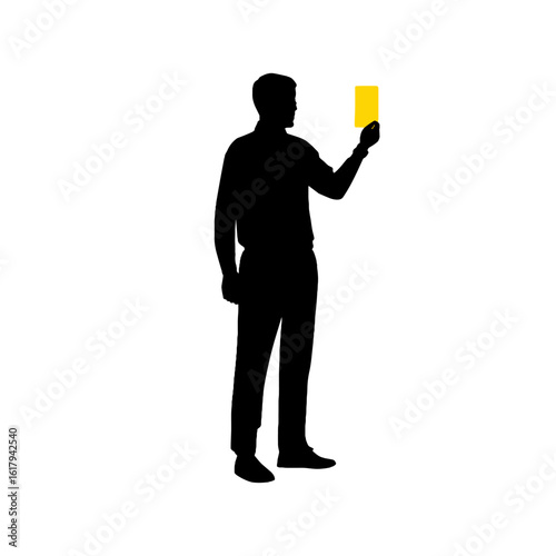 black silhouette referee holding yellow card clip art preview