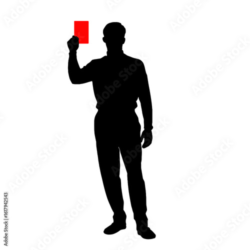 Silhouette of a Referee Displaying a Red Card.