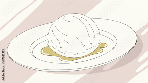 A colorful illustration of a steamed dumpling on a plate with sauce, isolated on white background
