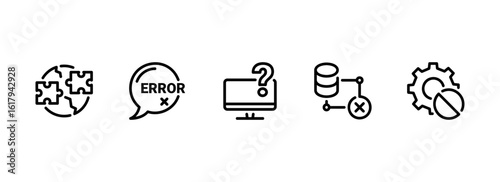 Set of Outline Icons for System Errors and Technical Troubleshooting