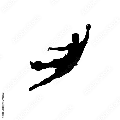 A dynamic silhouette of a soccer player skillfully executing a flying kick.