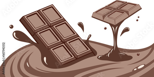 A melting pieces of a glossy chocolate bar with smooth