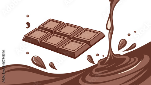 A melting pieces of glossy chocolate dripping slowly over a surface