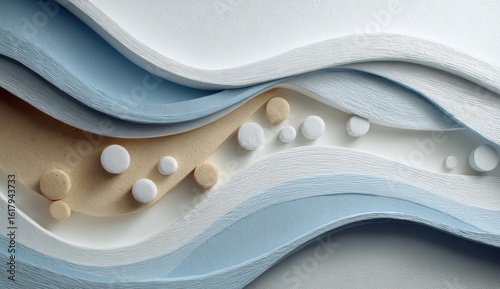 Abstract layered design with flowing lines and circles