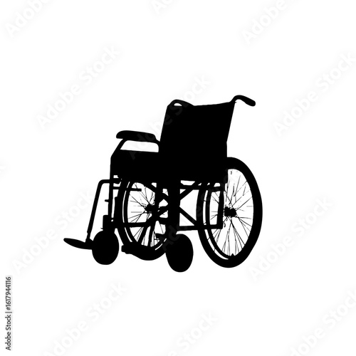 A silhouette of a wheelchair, representing mobility and assistance.