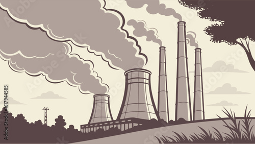 A factory emits smoke into the air, illustrating the impact of industrial pollution on the environment and contributing to climate change