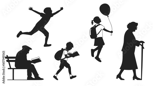 silhouette of a kids with elders