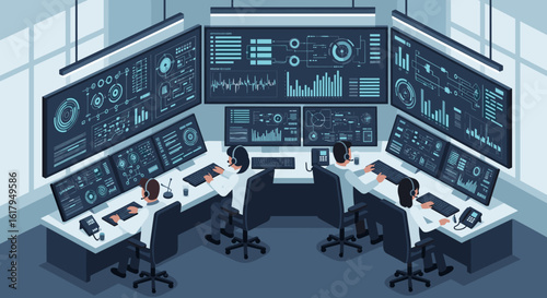Scientists Monitor Complex Data Streams in Futuristic Control Room