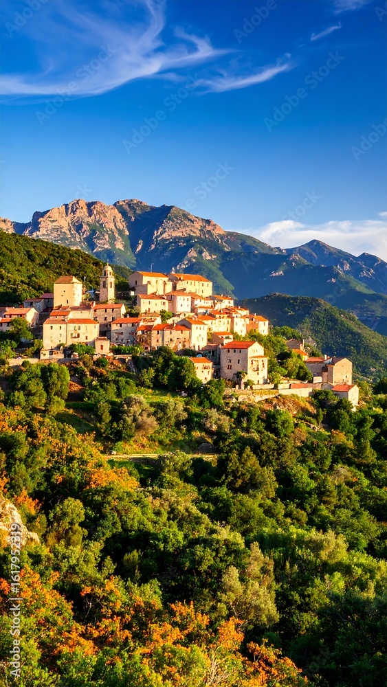 Fototapeta premium Picturesque mountain village nestled in valley (2)