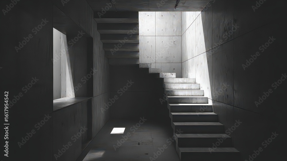 Obraz premium Abstract Minimalist Concrete Interior Stairwell