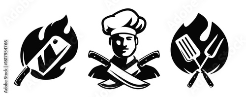Grill food, barbecue, kebab symbol. Street fast food emblem. Signs for a restaurant or butcher shop menu