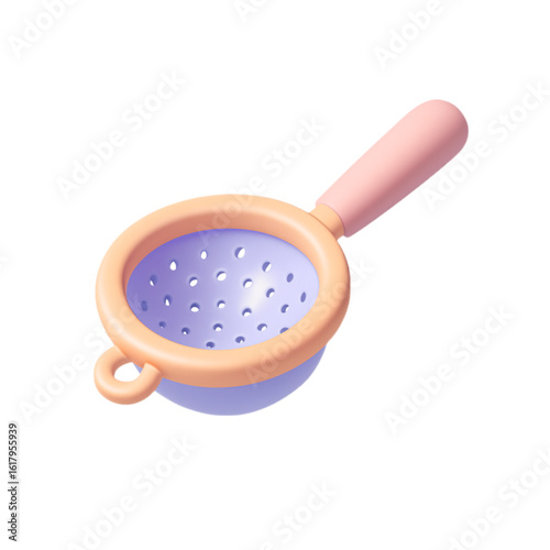 Cute pastel sieve kitchen utensil isolated on transparent background