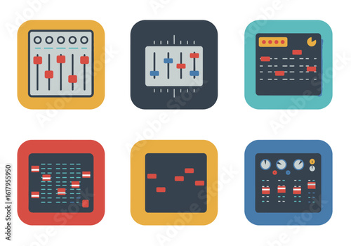 Collection of Colorful Music Production Equipment Icons